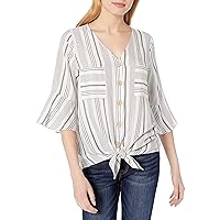 Amy Byer Women's Tie Front Button Up Top