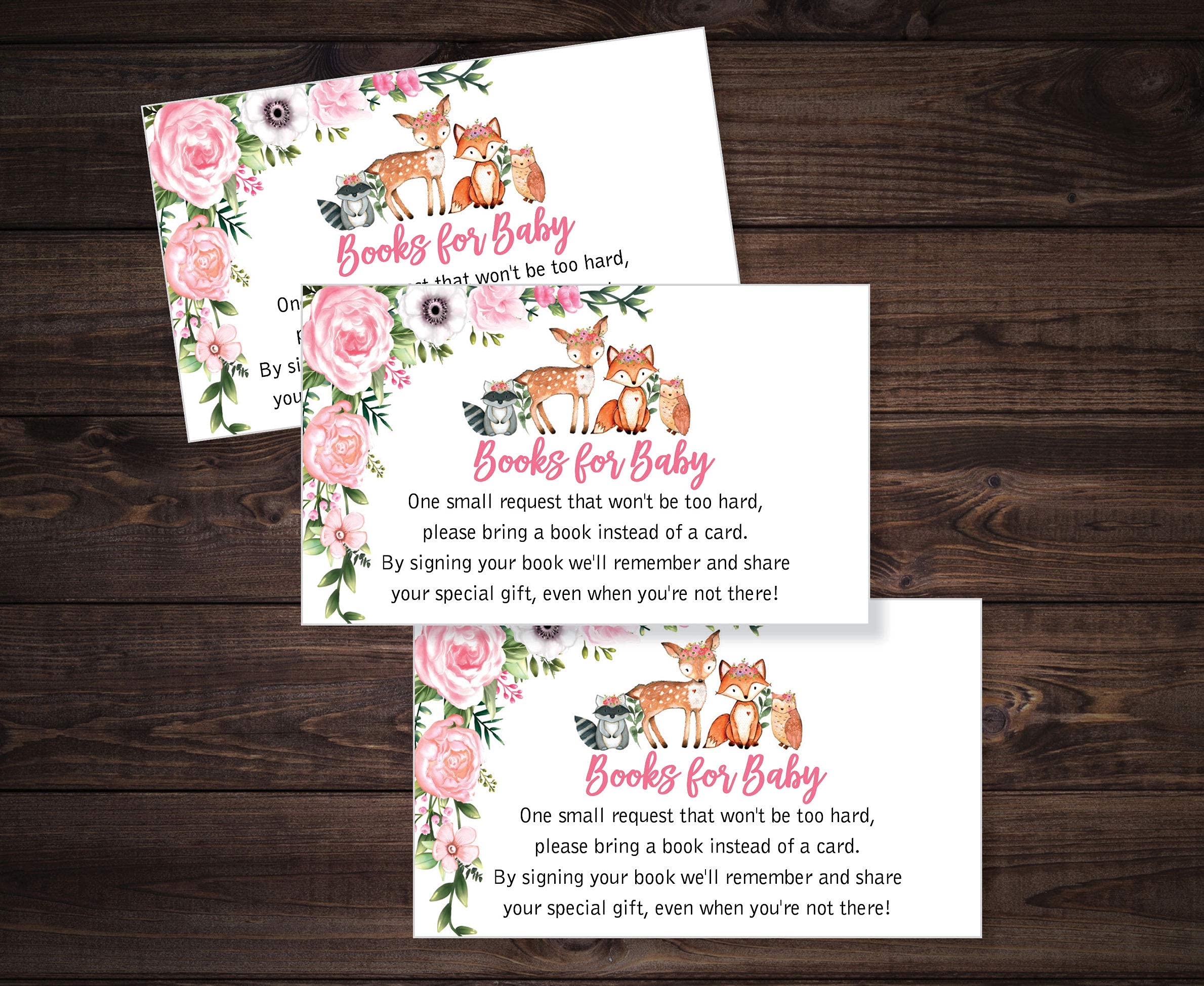 All Ewired Up 25 Girl Woodlands Floral Greenery Baby Shower Invitations (Large Size 5X7 inches) and 50 Pack Watercolor Girl Woodland Greenery Thank You Cards