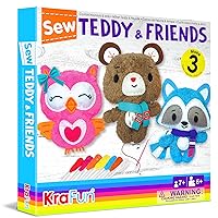 KRAFUN Sewing Kit for Kids Age 7 8 9 10 11 12 Beginner My First Art & Craft, Includes 3 Stuffed Animal Dolls Teddy, Raccoon and Owl, Instructions & Plush Felt Materials for Learn to Sew, Embroidery