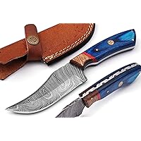 MOHID ENT Damascus Knives Custom Handmade Hunting Knife- Best Damascus Steel Blade Skinning Knife- Fixed Blade Hunting Knife With Sheath Belt Loop