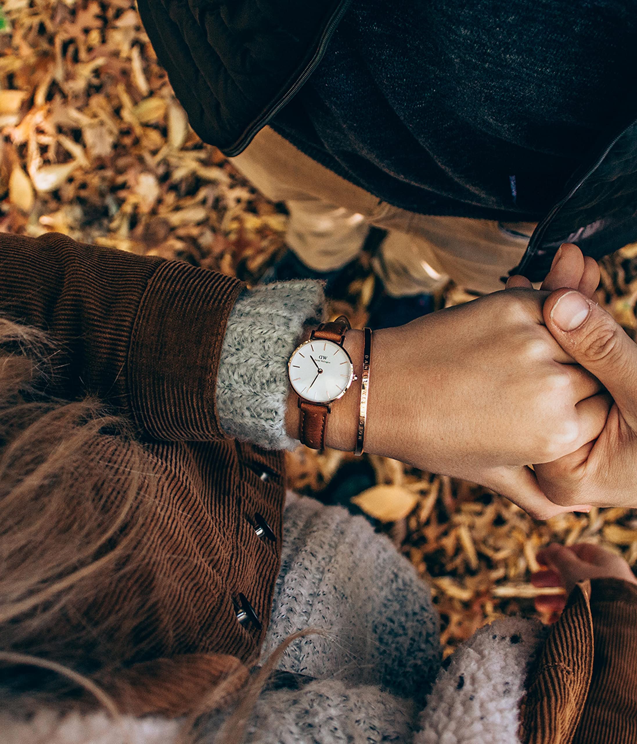 Daniel Wellington Petite Durham 28mm Rose Gold Watch & Classic Cuff Bracelet Size Small, Bundle