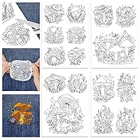GLOBLELAND 4 Sheets 16Pcs Fantasy Mushroom Water Soluble Hand Sewing Stabilizers for Fabric Embroidery Stitch Practice Eembroidery Patterns Transfers for Embroidery Beginners Lovers