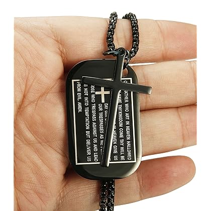Jstyle Stainless Steel Dog Tags Cross Necklaces for Men Prayer Cross Necklace Military Rolo Chain 3mm 24 Inch