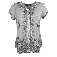 Agan Traders Medieval Bohemian Tops for Women - Button Down Cap Sleeve Embroidered Blouse - Light Weight Womens Blouse