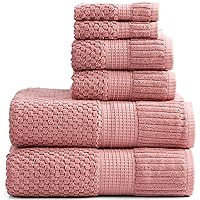 NY Loft 100% Cotton Towel Set 6 Piece | Super Soft & Absorbent Quick-Dry 2 Bath Towels 2 Hand Towels & 2 Washcloths | Textured and Durable Cotton | Premium Thick Towels | (6 Piece Set, Rose)