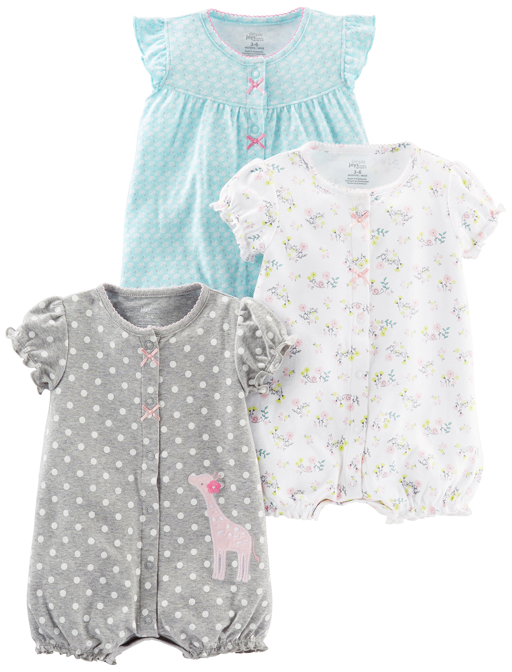 Simple Joys by Carter's Baby Girls' Snap-Up Rompers, Pack of 3