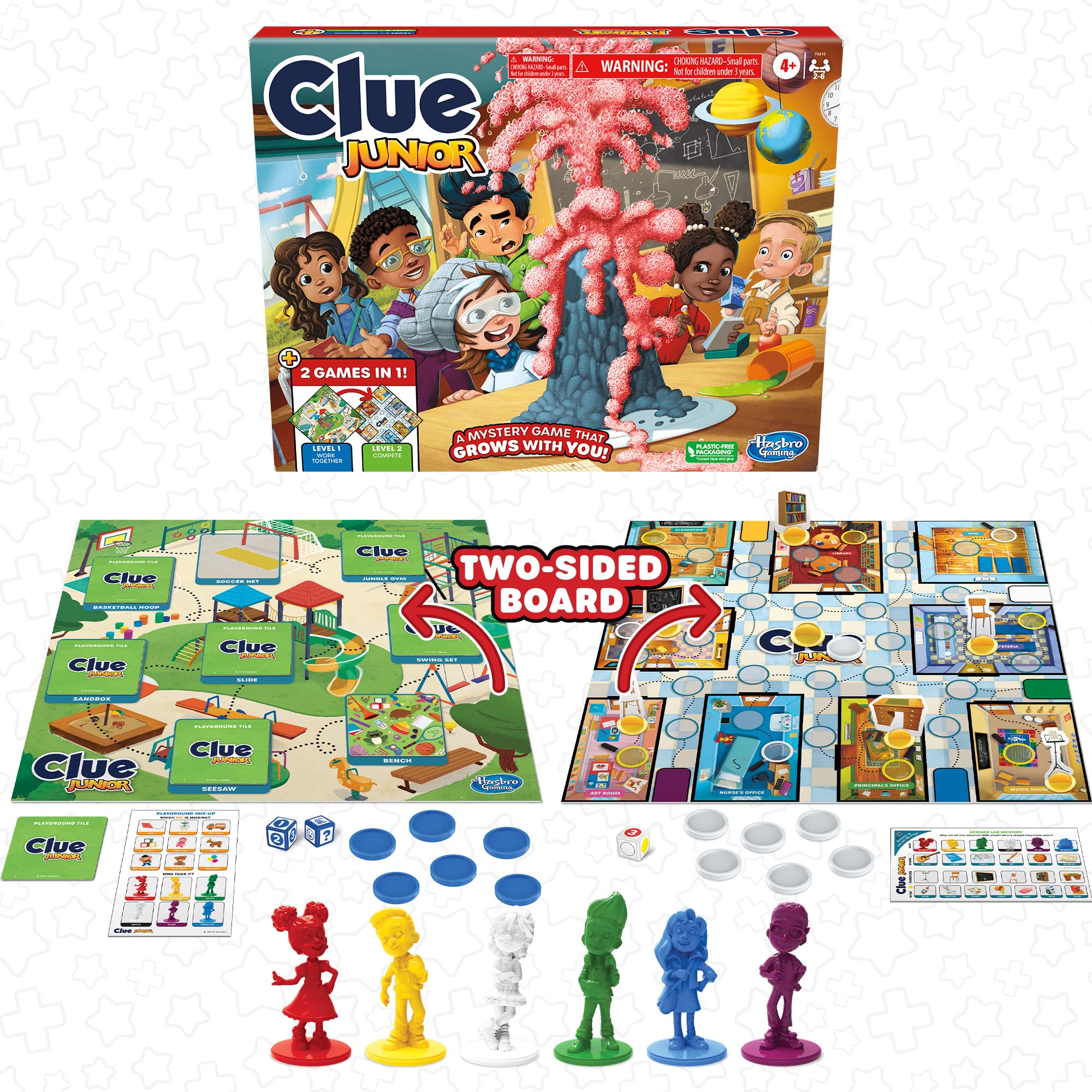 Hasbro Gaming Clue Junior Game,2-Sided Gameboard,2 Games in 1,Clue Mystery Game for Younger Kids Ages 4 and Up,Kids Games for 2 to 6 Players,Junior Games