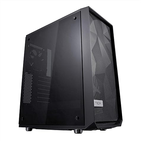 Fractal Design Meshify C - Compact Computer Case - High Performance Airflow/Cooling - 2X Fans Included - PSU Shroud - Modular Interior - Water-Cooling Ready - USB3.0 - Tempered Glass - Blackout