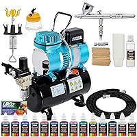 Iwata-Medea Eclipse HP CS Airbrush Set with Cool Runner II Dual Fan Air Tank Compressor System Kit, 12 Color Acrylic Airbrush Paint Artist Set, Hose, Holder, Cleaning Pot, Mixing Cups, How-to Guide