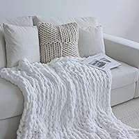 Chenille Chunky Knit Blanket Throw （30×40 Inch）, Handmade Warm & Cozy Blanket Couch, Bed, Home Decor, Soft Breathable Fleece Banket, Christmas Thick and Giant Yarn Throws, White