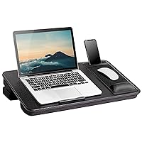 Extra Large Adjustable Lap Desk with Gel Wrist Rest, Mouse Pad, Phone Holder, Device Ledge, and Booster Cushion - Black Carbon - Fits up to 17.3 Inch Laptops - Style No. 88108