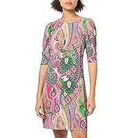 Tommy Hilfiger Women's Floral Jersey Short Puff Sleeve Dress, Taffy Pink Multi