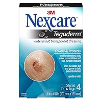Tegaderm Waterproof Transparent Dressing, Provides protection to minor burns, cuts, blisters and abrasions, 4 Ct, 4 In x 4 3/4 In