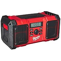 Milwaukee 2890-20 18V Dual Chemistry M18 Jobsite Radio with Shock Absorbing End Caps, USB 2.1A Smartphone Charging, and 3.5mm Aux Jack
