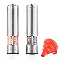 Electric Salt and Pepper Mill Grinder Set (Do Not Use Rechargeable Batteries), Battery Operated Automatic One Handed Pepper Salt Mill with Funnel and Adjustable Coarseness