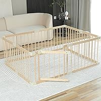 Conababy Baby Playpen Play Fence Gate Play Pen Wood Large,Playpens for Babies and Toddlers Kids Indoor,Baby Play Yards Gym Area,Baby Day Care Play Pin (120x160x61cm)…