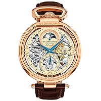 Stührling Original Mens Analog Display Automatic Self Wind, Skeleton Dial, Dual Time, AM/PM Sun Moon, Leather Band, 127A2 Series