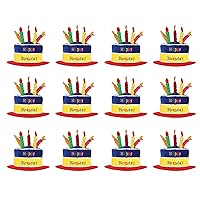 Unisex Happy Birthday Cake Hats With Candles, 12 Pieces - Perfect Party Accessories For Special Day Celebrations, Milestones & Festive Occasions, Photo Booth Headwear