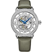 Stuhrling Original Womens Dress Watch with Gray Leather Strap - Skeleton Watch Self Wind Automatic Watch Mechanical Wrist Watches for Woman Ladies Watch Collection