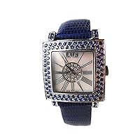 Blue Sapphire Diamonds Pave Dial Luxury Swiss Quartz Exotic Leather Band Watch