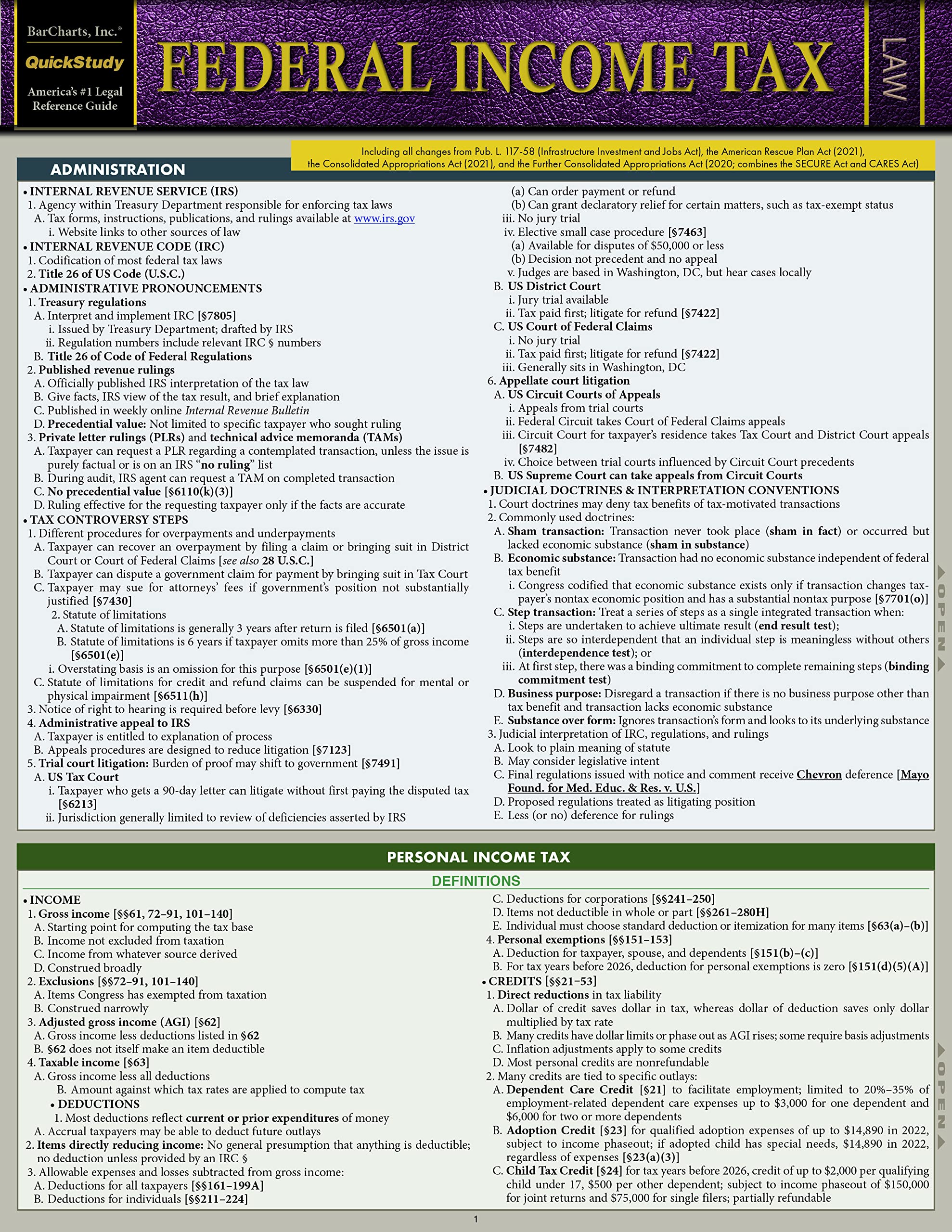 Federal Income Tax: a Quickstudy Laminated Law Guide (BAR Exam)