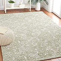 SAFAVIEH Trace Collection Accent Rug - 3' x 5', Ivory & Green, Handmade Wool, Ideal for High Traffic Areas in Entryway, Living Room, Bedroom (TRC101Y)
