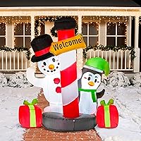 Joiedomi 6 FT Christmas Inflatable Snowman, A Welcome Sign Christmas Inflatable with Penguin and Snowman with Build-in LEDs Blow Up Inflatables for Party Outdoor, Yard, Garden, Lawn Decorations