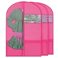 Plixio Garment Bags for Kids Dance Costumes with Transparent Window and Zippered Mesh Pockets for Shoes and Accessory Storage (3 Pack) (Pink: 36