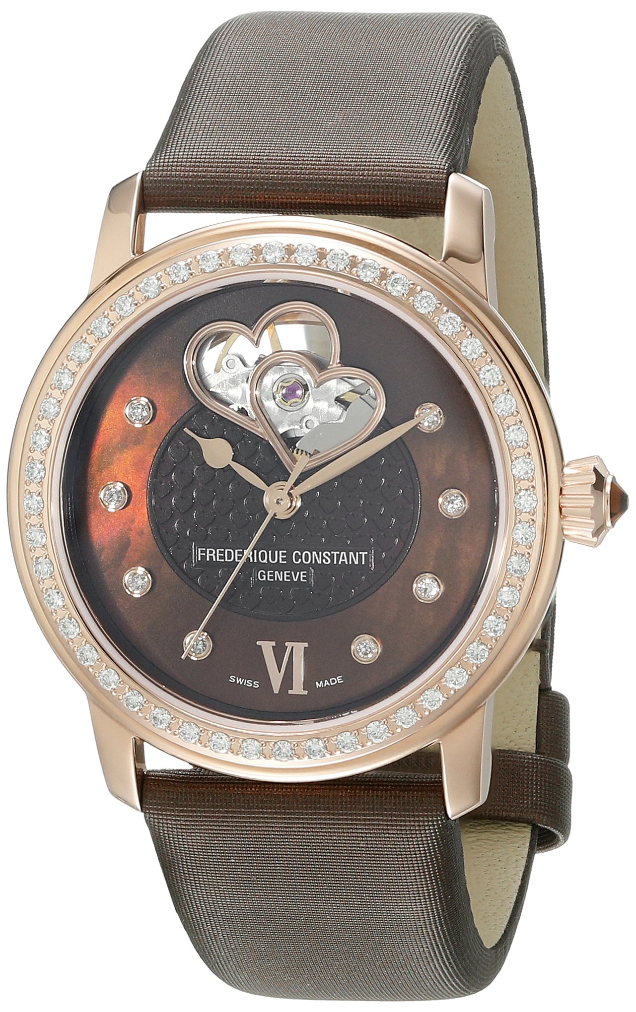 Frederique Constant Double Heart Beat Stainless Steel Plated Rose Gold Watch for Women