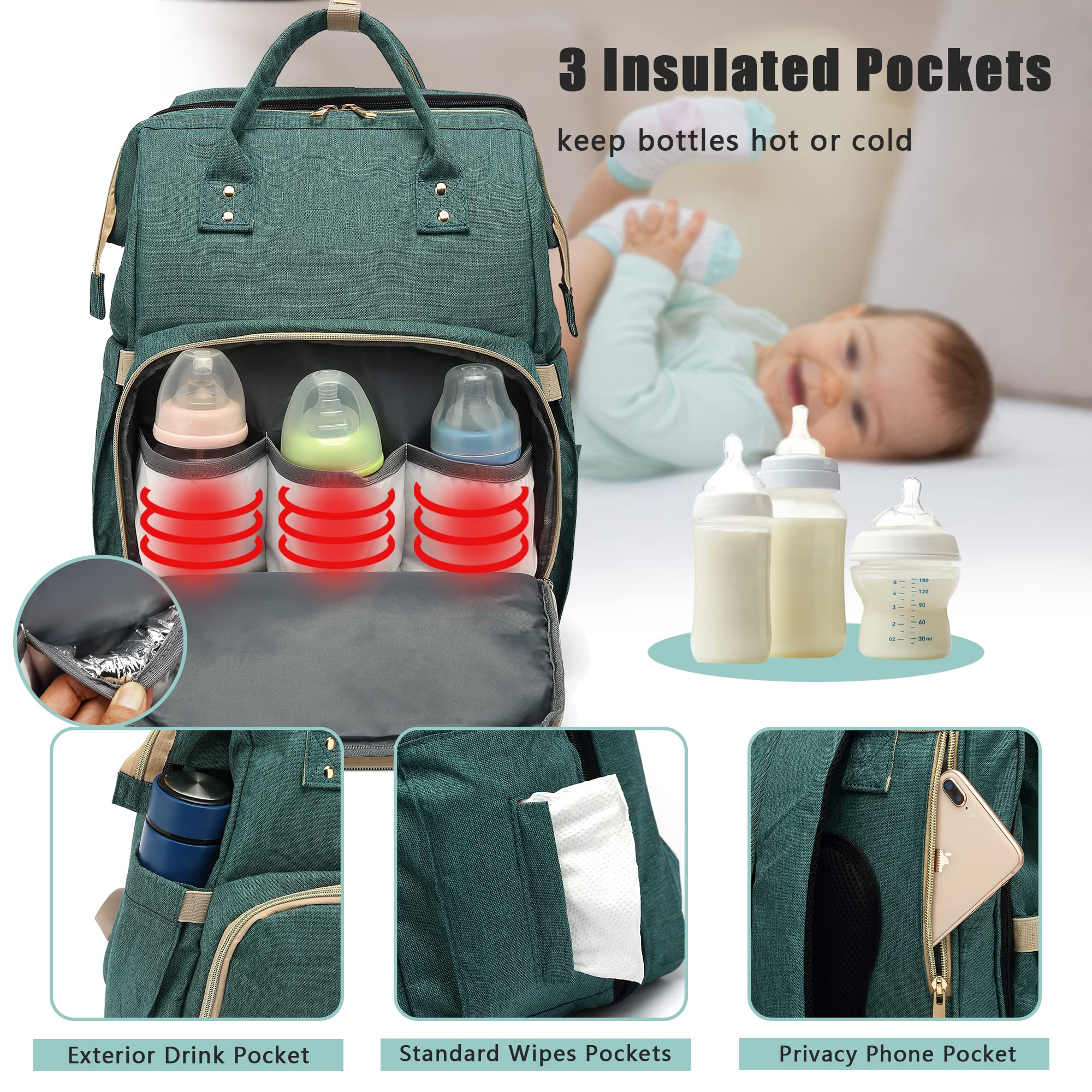 Baby Diaper Bag Backpack with Changing Station - Waterproof, Large 30L Capacity for Boy, Girl, Mom, Dad - Travel Baby Bag with Stroller Straps, Insulated Pockets - 16.5x9.4x14