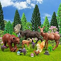 RCOMG 16pcs Forest Animal Baby Figures - Woodland Creatures Miniature Set,  Cake Toppers, Educational Birthday Gifts for Kids & Toddlers