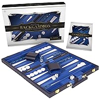 Backgammon Set - 11 inches Classic Board Game for Adults and Kids with Premium Leather Case - with Strategy & Tip Guide (Blue, Small)
