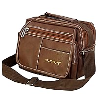 PU Leather Small Sling Cross Body Travel Office Messenger One Side Shoulder Bag for Men Women(22.5x12.5x17 cm, Brown), Brown, Horizontal