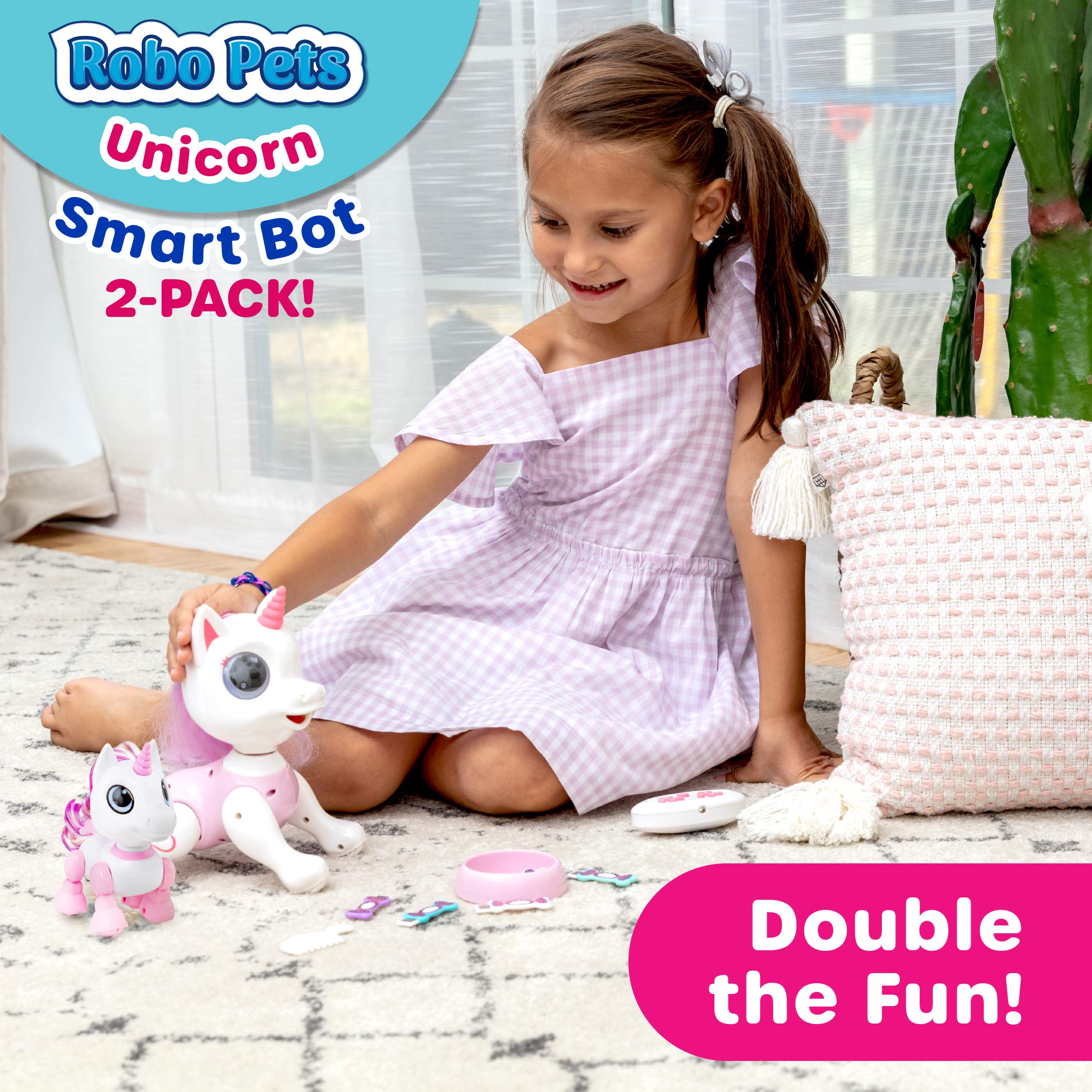 Power Your Fun Robo Pets Unicorn Toys 2pk - Unicorns Gifts for Girls and Kids (1) Unicorn STEM Toy Robot Interactive Hand Gestures or Remote Control to Move and (1) Mini Unicorn Automated Smart Robot