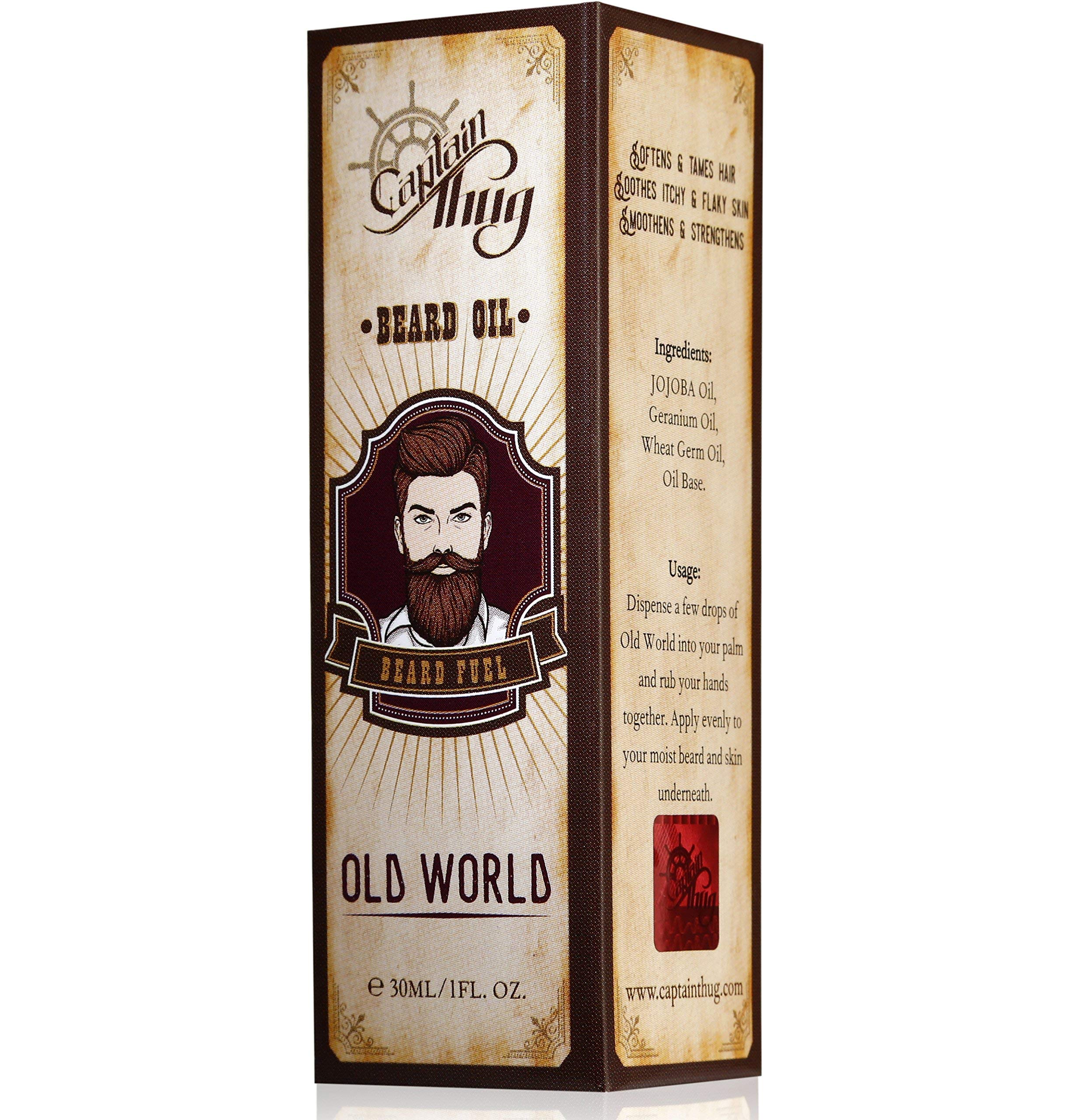 Captain Thug Old World Beard Oil Conditioner – Ultra Premium Ayurveda – 6 Essential Oils – Softens, Smooths & Strengthens Beard Growth – Grooming Beard and Mustache Nourishment Treatment (Pack of 1)