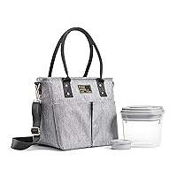 Fit & Fresh Lunch Bag For Women, Insulated Womens Lunch Bag For Work, Leakproof & Stain-Resistant Large Lunch Box For Women With Container, Zipper Closure, Two Exterior Pockets Summerton Bag Steel