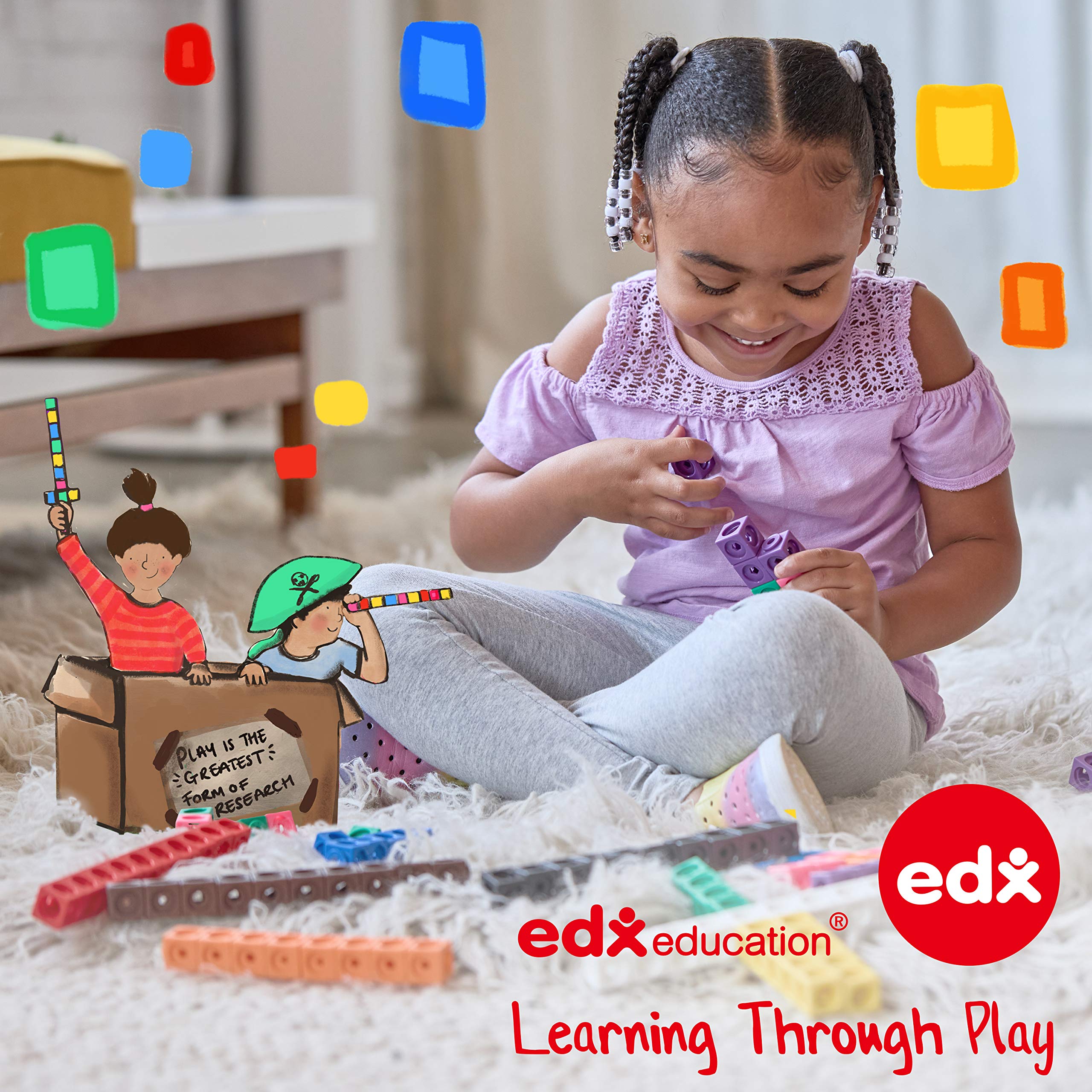 edxeducation Fun Blocks Activity Set - Building Toys for Kids - 83 Pieces - 19 Shapes - Kids Building Toy - 16 Activity Cards