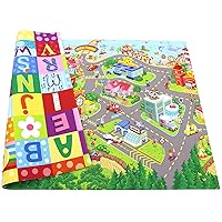 Baby Care Play Mat (Large, Playful - Zoo Town) 82'' x 55'' Original One-Piece Reversible Rollable Waterproof Play Mat for Infants, Babies, Toddler, and Kids