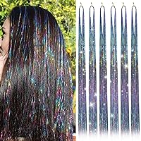 Hair Tinsel Kit with 47INCH 1200 Strands Heat Resistant Glitter Tinsel Hair Extension, Sparkling Shinny Fairy Hair Accessories for Women Girls Kids Festival Party Dazzle (Mix Colors)