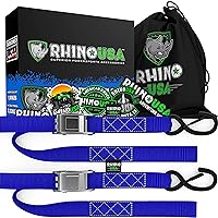 Motorcycle Tie Down Straps (2 Pack) Lab Tested 3,328lb Break Strength, Steel Cambuckle Tiedown Set with Integrated Soft Loops - Better Than a Ratchet Strap (Blue 2-Pack)
