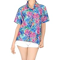LA LEELA Women's Button Down Bohemian Hawaiian Shirt Vacation Tops Short Sleeve Cute Summer Holidays Blouses Shirts
