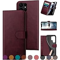 for Samsung Galaxy S23 Ultra Genuine Leather Wallet case [4 Credit Card Holder][RFID Blocking][Real Leather] Flip Folio Book Phone Cover Protective case Women Men for S23Ultra case,Wine Red