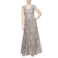 Alex Evenings Women's Long V Neck Fit and Flare Dress with Shawl (Petite Regular)