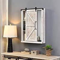FirsTime & Co. Off-White Winona Barn Door Mirrored Cabinet, Storage with Shelves for Bathroom, Kitchen and Office, Wood, Farmhouse, 28 x 21 Inches