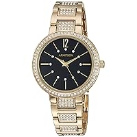 Women's 75/5418BKGP Genuine Crystal Accented Gold-Tone Bracelet Watch