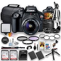 Canon EOS Rebel T100 DSLR |18MP| with Canon 18-55mm Lens + LED Video Light + 2PC 64GB Memory, Extra Battery, Software Editor, Filters & Tripod Kit