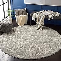 SAFAVIEH Evoke Collection 9' Round Silver / Ivory EVK256S Oriental Distressed Non-Shedding Dining Room Entryway Foyer Living Room Bedroom Area Rug
