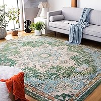 SAFAVIEH Madison Collection Area Rug - 8' x 10', Green & Turquoise, Boho Chic Medallion Distressed Design, Non-Shedding & Easy Care, Ideal for High Traffic Areas in Living Room, Bedroom (MAD473Y)