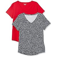 Amazon Essentials Women's Classic-Fit 100% Cotton Short-Sleeve V-Neck T-Shirt (Available in Plus Size), Pack of 2