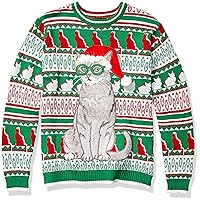 Blizzard Bay Young Men’s Ornament Glasses Cat Sweater, Green Combo, X-Large
